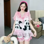 Đồ bộ satin quần đùi áo tay ngắn bèo cổ bèo hoạ tiết dể thương