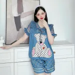 Đồ bộ satin quần đùi áo tay ngắn bèo cổ bèo hoạ tiết dể thương