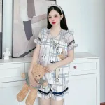 Đồ bộ satin quần đùi áo tay ngắn bèo cổ bèo hoạ tiết dể thương