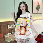 Đồ bộ satin quần đùi áo tay ngắn cổ tròn in hình dể thương