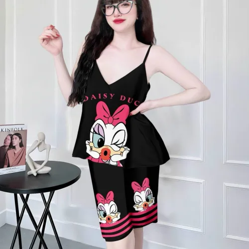 Đồ bộ satin quần lững áo 2 dây in hình dể thương