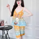 Đồ bộ satin quần lững áo 2 dây in hình dể thương