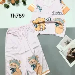 Đồ bộ satin quần lửng pijama tay ngắn cổ bẻ hoạ tiết