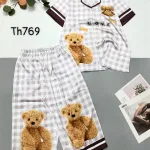 Đồ bộ satin quần lửng pijama tay ngắn cổ bẻ hoạ tiết