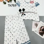 Đồ bộ satin quần lửng pijama tay ngắn cổ bẻ hoạ tiết