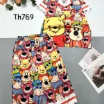 Đồ bộ satin quần lửng pijama tay ngắn cổ bẻ hoạ tiết