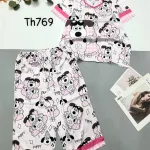 Đồ bộ satin quần lửng pijama tay ngắn cổ bẻ hoạ tiết