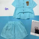 đồ bộ sơ mi ca rô nhỏ in hình chú gấu