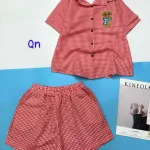 đồ bộ sơ mi ca rô nhỏ in hình chú gấu