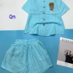 đồ bộ sơ mi ca rô nhỏ in hình chú gấu