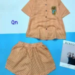 đồ bộ sơ mi ca rô nhỏ in hình chú gấu