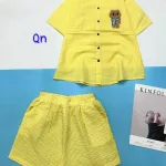đồ bộ sơ mi ca rô nhỏ in hình chú gấu