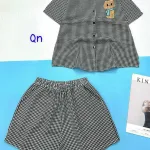 đồ bộ sơ mi ca rô nhỏ in hình chú gấu