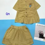 đồ bộ sơ mi ca rô nhỏ in hình chú gấu