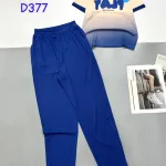 Đồ bộ tăm lạnh quần dài áo cổ tròn tay ngắn in chữ