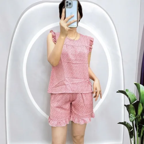 đồ bộ tay ngắn bèo quần đùi chấm bi