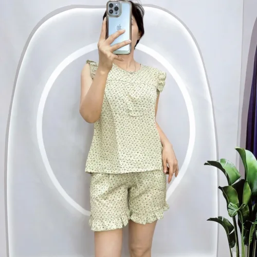 đồ bộ tay ngắn bèo quần đùi chấm bi