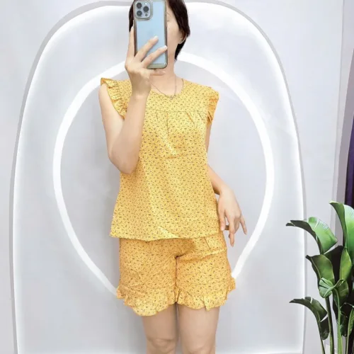 đồ bộ tay ngắn bèo quần đùi chấm bi