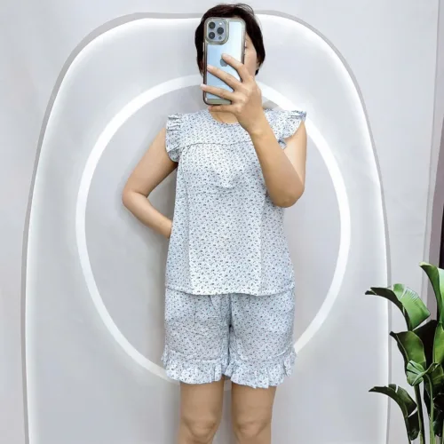 đồ bộ tay ngắn bèo quần đùi chấm bi