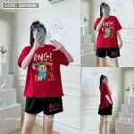 Đồ bộ thun hàn quần đùi áo tay lỡ in hình dể thương