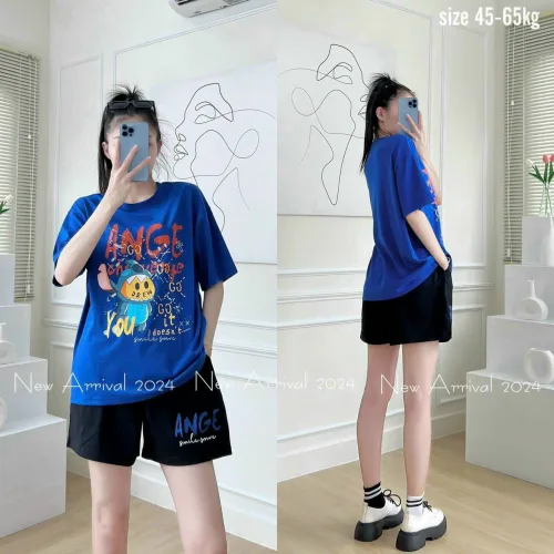 Đồ bộ thun hàn quần đùi áo tay lỡ in hình dể thương