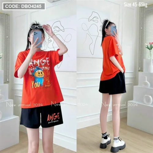 Đồ bộ thun hàn quần đùi áo tay lỡ in hình dể thương