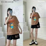 Đồ bộ thun hàn quần đùi áo tay lỡ in hình dể thương
