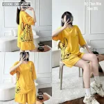 Đồ bộ thun hàn quần đùi áo tay lỡ in hình form rộng