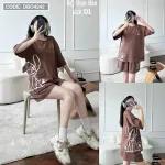 Đồ bộ thun hàn quần đùi áo tay lỡ in hình form rộng
