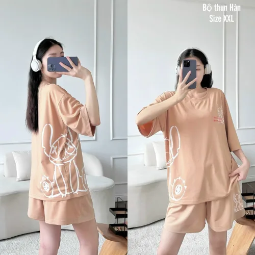 Đồ bộ thun hàn quần đùi áo tay lỡ in hình form rộng