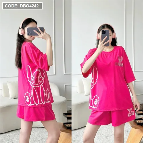 Đồ bộ thun hàn quần đùi áo tay lỡ in hình form rộng