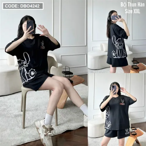 Đồ bộ thun hàn quần đùi áo tay lỡ in hình form rộng
