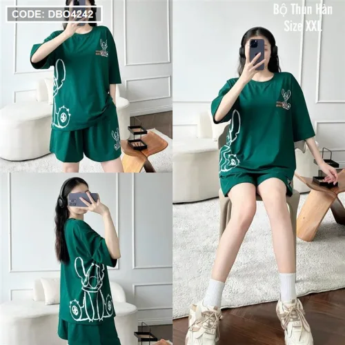 Đồ bộ thun hàn quần đùi áo tay lỡ in hình form rộng