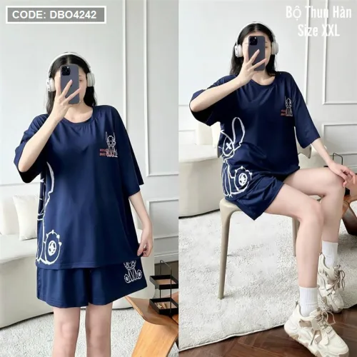 Đồ bộ thun hàn quần đùi áo tay lỡ in hình form rộng
