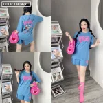 Đồ bộ thun hàn quần đùi áo tay lỡ in chữ form rộng