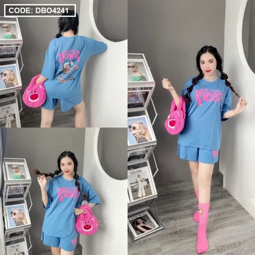 Đồ bộ thun hàn quần đùi áo tay lỡ in chữ form rộng