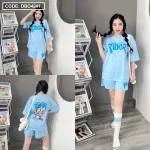 Đồ bộ thun hàn quần đùi áo tay lỡ in chữ form rộng