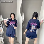 Đồ bộ thun hàn quần đùi áo tay lỡ in chữ form rộng