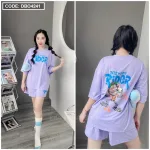 Đồ bộ thun hàn quần đùi áo tay lỡ in chữ form rộng