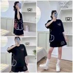 Đồ bộ thun nữ form rộng tay lỡ in hình gấu bên hông form dưới 70kg
