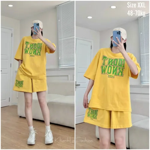 Đồ bộ thun nữ màu quần đùi in chữ form rộng 70kg