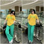 Đồ Bộ Thun Nữ Quần Dài In Chữ New York Áo Form Dưới 70kg