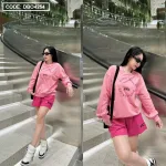 Đồ bộ thun nữ quần đùi áo tay dài form rộng in chữ nyc