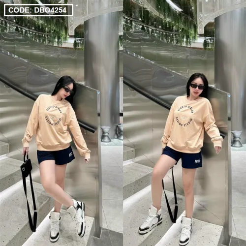 Đồ bộ thun nữ quần đùi áo tay dài form rộng in chữ nyc