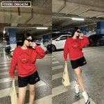 Đồ bộ thun nữ quần đùi áo tay dài form rộng in chữ nyc
