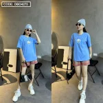 Đồ bộ thun nữ quần đùi caro in hình mặt cười