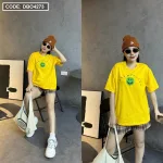 Đồ bộ thun nữ quần đùi caro in hình mặt cười