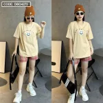 Đồ bộ thun nữ quần đùi caro in hình mặt cười