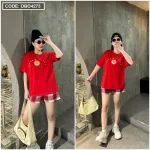 Đồ bộ thun nữ quần đùi caro in hình mặt cười