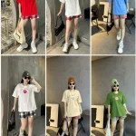 Đồ bộ thun nữ quần đùi caro in hình mặt cười